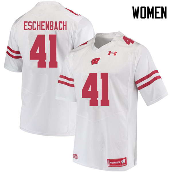 Wisconsin Badgers Women's #41 Jack Eschenbach NCAA Under Armour Authentic White College Stitched Football Jersey AR40T62RS